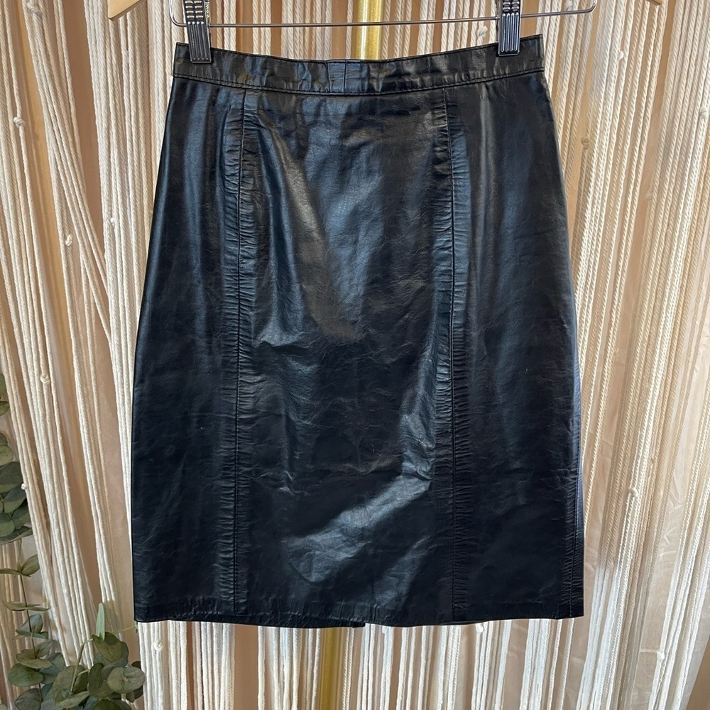 Vintage Phoenix Genuine Leather Black Pencil Skirt size 5/6 s/xs rockabilly